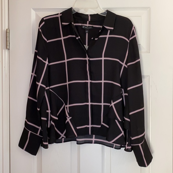 INC International Concepts window pane print blouse - Picture 1 of 7